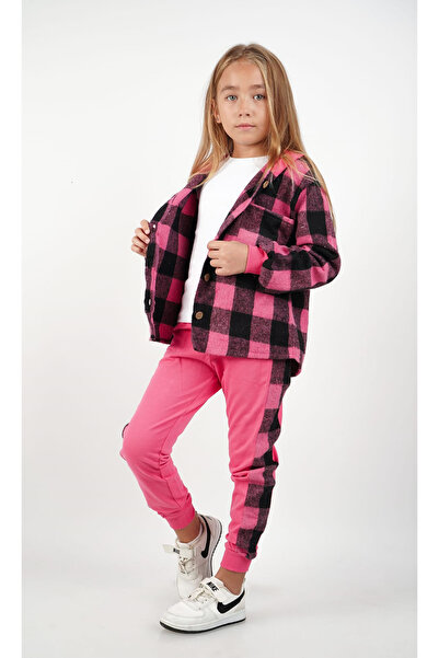 Ma Miss Armina Girl's Plaid Patterned Cotton Knitted Bottom-Top Set