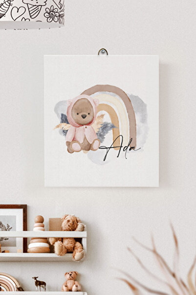 Lilabio İsme Özel Çocuk Odası Kanvas Tablo Ayıcık (17x21 Cm)