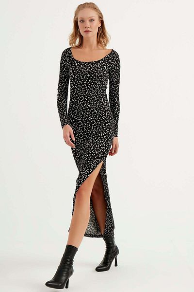 Herita Gemustertes Maxikleid mit Schlitzdetail