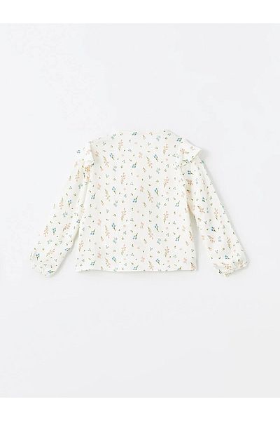 Kübra Tekstil Ecru Printed Crew Neck Floral Long Sleeve Girl's Blouse