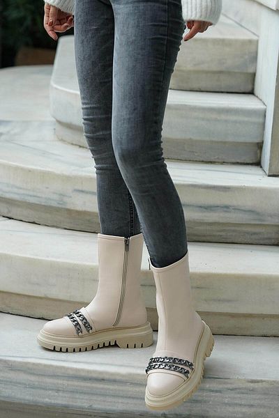 Mio Gusto Beige Chain Women's Boots