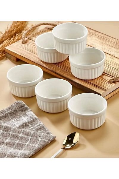 BTA MUTFAK Bta 6-Piece Porcelain Suffle Container White-Bowl