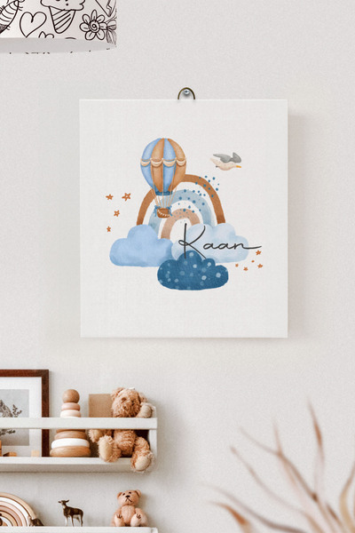 Lilabio İsme Özel Çocuk Odası Kanvas Tablo Balon (17x21 Cm)