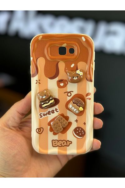 Fibaks جراب لهاتف Galaxy J7 Prime بتصميم منقوش لحماية الكاميرا على شكل دمية دب بسكويت وغطاء سيليكون بلون القهوة