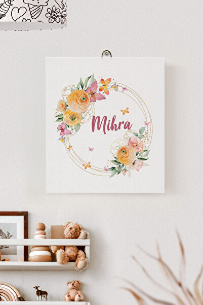 Lilabio İsme Özel Çocuk Odası Kanvas Tablo Çiçek (17x21 Cm)