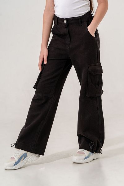 GİYİCEM Girl's Trousers Linen Pant with Elastic Cargo Pocket