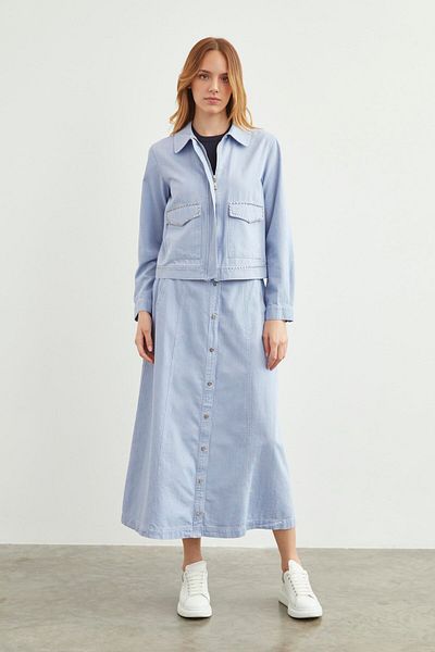 Zühre Jachetă sport din denim albastru gheață - buzunar, C-0095