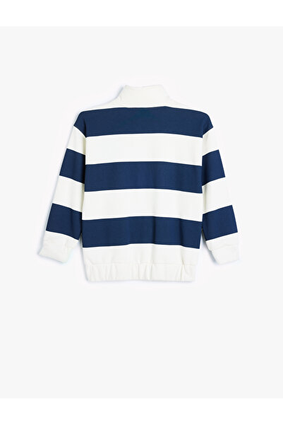 Koton Sweatshirt Dik Yaka Yarım Fermuarlı Kolej İşlemeli Şardonlu
