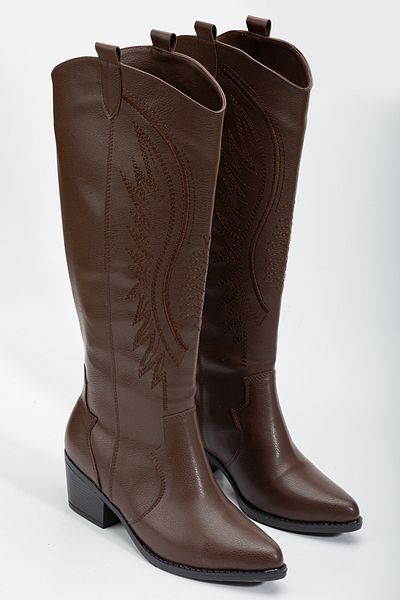 RİSSOLİ Ri̇ssoli̇ Brown Leather Embroidered Western Cowboy Cowgirl Boots