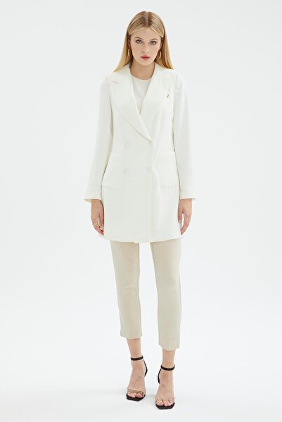 Zühre سترة إكرو بياقة مزدوجة الصدر - تفاصيل جيب مخفي، C-0024