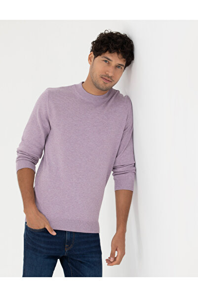 Pierre Cardin Koyu Lila Slim Fit Çeyrek Yaka Basic Triko Kazak 50276158-VR215