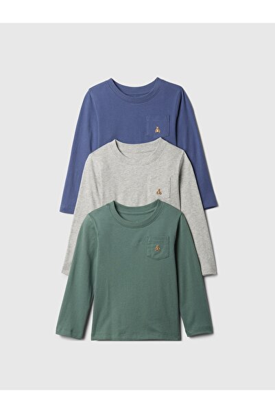 GAP Erkek Bebek Mavi Brannan Bear İşlemeli Mix and Match 3'lü T-Shirt Seti