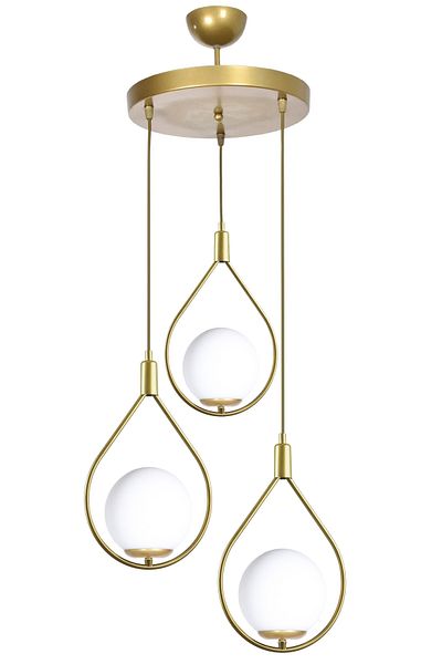 Modavize Deco Modern Design Cafe - Kitchen - Living Room - Living Room Antique Color White Glass 3-Piece Chandelier
