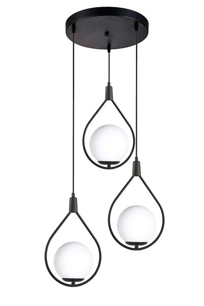 Modavize Deco Modern Design Cafe - Kitchen - Living Room - Living Room Black Color White Glass 3-Piece Chandelier