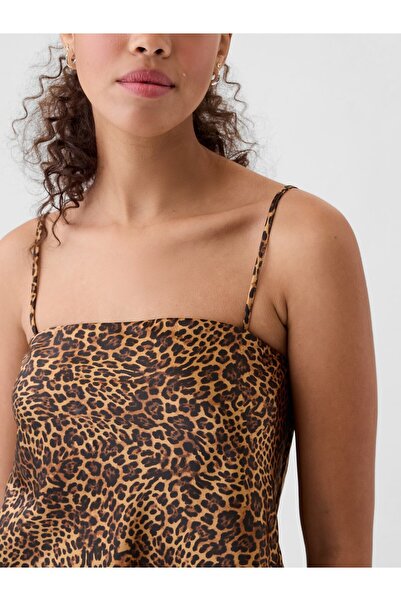 GAP Kadın Kahverengi Leopar Desenli Saten Bluz