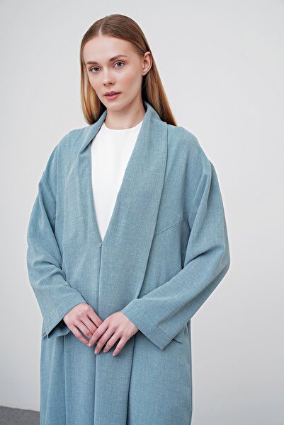 Zühre Casual Aqua Shawl Collar ClothinG - Gç-0147