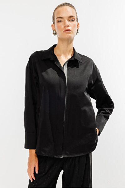 accort Şerit Detaylı Coton Gömlek-SİYAH