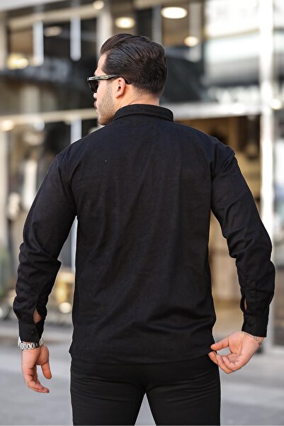 Valiberta Чоловіча сорочка з подвійними кишенями та тонким коміром - чорна