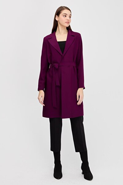 accort Damson - Дълго яке от креп с колан на талията