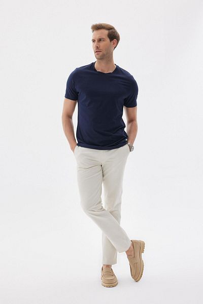 odelon Ανδρικό μπλουζάκι Navy Blue Slim Fit Crew Neck - 100% βαμβάκι