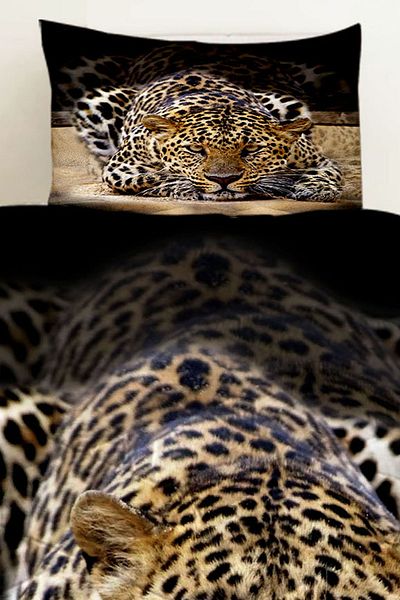 3D ELSE HALI Leopard Patterned Single Quilted Quilt with Pillowcase