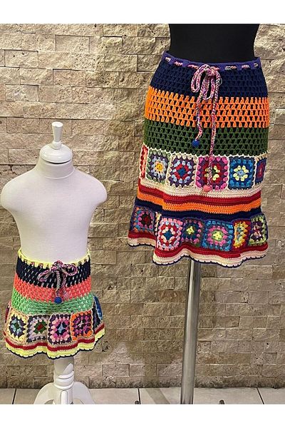 Gönülden Tasarım Special Design Hand Knitted Motif Ethnic Bohemian Colorful Skirt