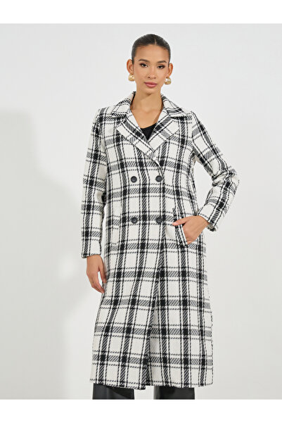 Styli Regular Fit Midi Double Breasted Tweed Coat