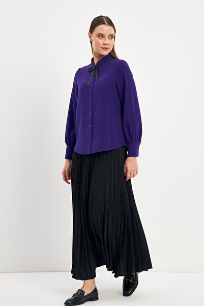 Zühre Bow Detailed Buttoned Purple Shirt G-0090