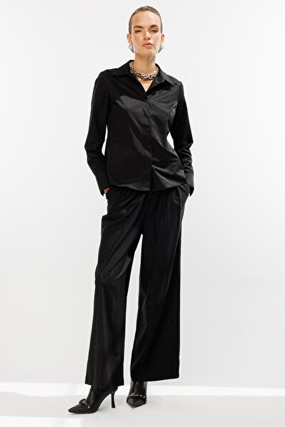 accort Gizli Düğmeli Uzun Kollu Gömlek-SİYAH