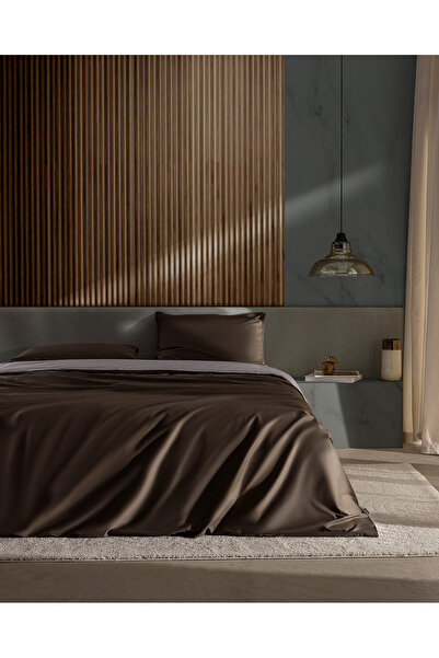 Madame Coco Avent Single 100% Cotton Printed Satin Duvet Cover Set - Brown