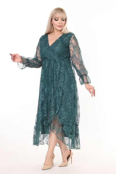 modayız Δαντελένιο φόρεμα με διπλό στήθος μακρυμάνικο συν μέγεθος 16C-2602