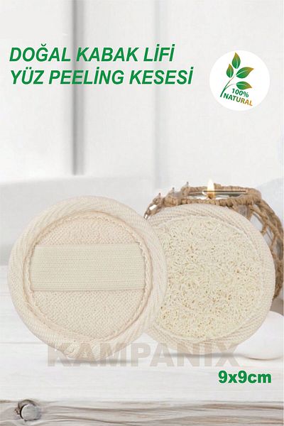 KAMPANİX 100% Natural Pumpkin Fiber Facial Peeling Pouch - Removes Acne and Blackheads 9X9Cm