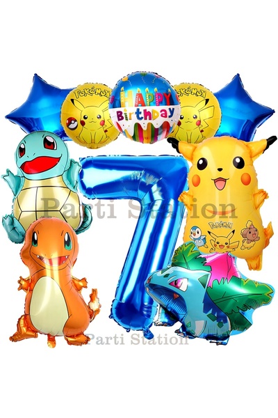 Parti Station مجموعة بالونات عيد ميلاد بوكيمون كونسبت 7 سنوات بوكيمون بيكاتشو...