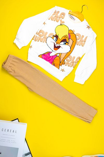 Yalçınoğlu Cotton Soft Patterned Girl's Sweat and Leggings Set Age 3-7