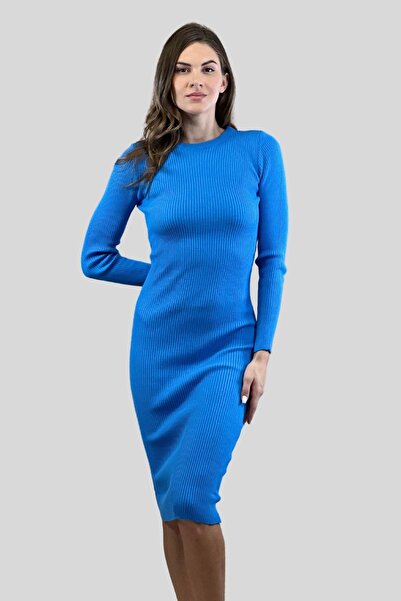 Miss Poem Rochie basic din tricot pentru damă, cu guler rotund