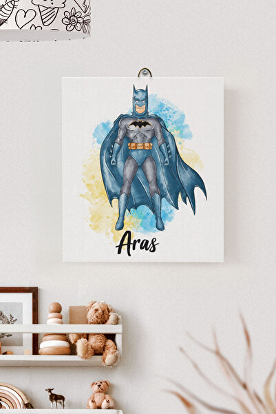 Lilabio İsme Özel Çocuk Odası Kanvas Tablo Süper Kahraman (17x21 Cm)