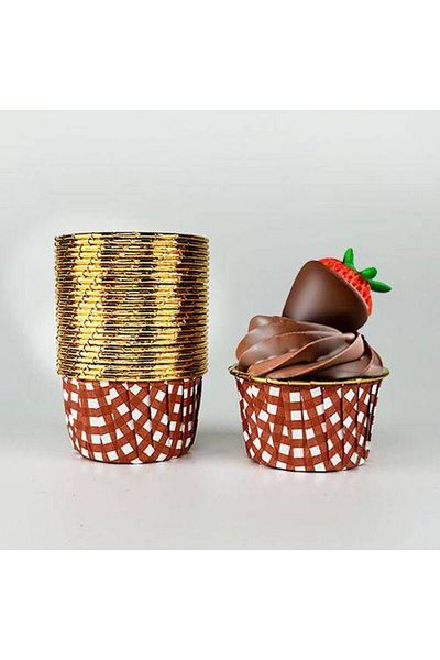 Parti Dükkanım Brown Gingham Patterned Muffin Cake Capsule (25 PCS)