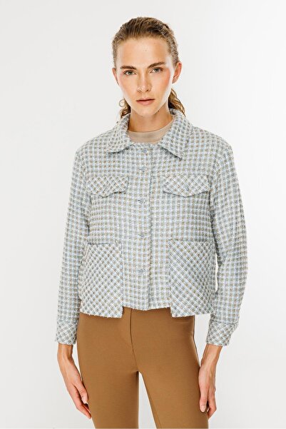 accort Cep Detaylı Şanel Kumaş Gömlek-MAVİ