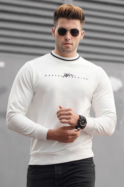 Madmext Weißer Strickpullover für Herren 5288