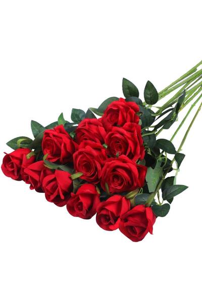 Nettenevime Yapay Çiçek Kırmızı Gül 12 Adet Tek Dal 50cm