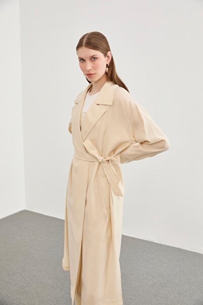Zühre Double Breasted Collar with Belted Waist Beige Giy Çık GÇ-0189