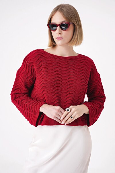 CHUBA Red Spanish Sleeve Patterned Knitwear Sweater - Comfortable Fit, Crew Neck 25W3006
