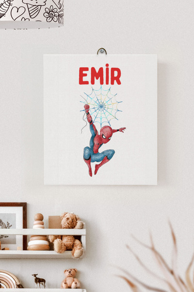 Lilabio İsme Özel Çocuk Odası Kanvas Tablo Örümcek Adam (17x21 Cm)