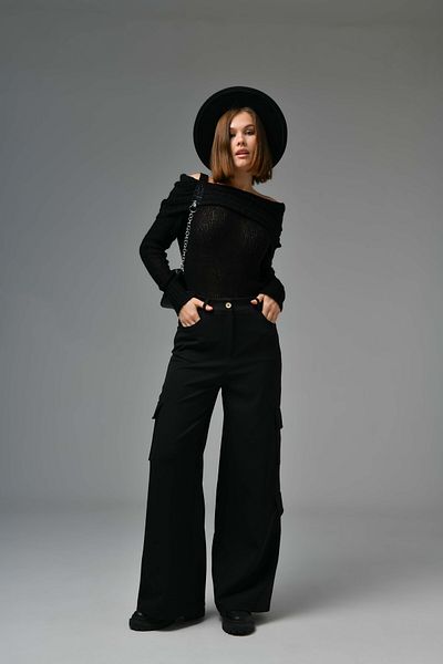Saade Black Cargo Pocket Palazzo Woven Trousers