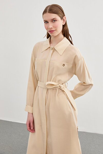 Zühre Beige Long Wear with Belted Waist GÇ-0192