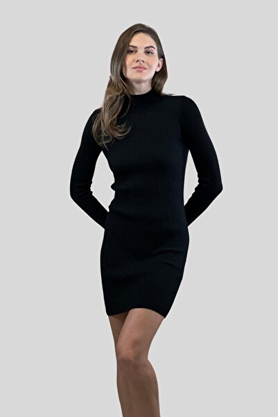 Miss Poem Yarım Balıkçı Yaka Fitilli Basic Kadın Triko Elbise