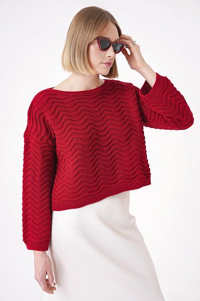 CHUBA Red Spanish Sleeve Patterned Knitwear Sweater - Comfortable Fit, Crew Neck 25W3006
