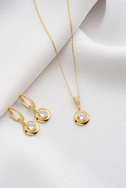 Silvano Jewelry 925 Ayar Gümüş Tektaş Takı (Kolye-Küpe) Seti