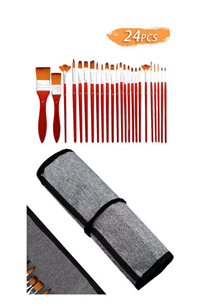 HANNAH Red 24-Piece Professional Art Brush Set for Oil Painting, Acrylic, Gouache with Bag