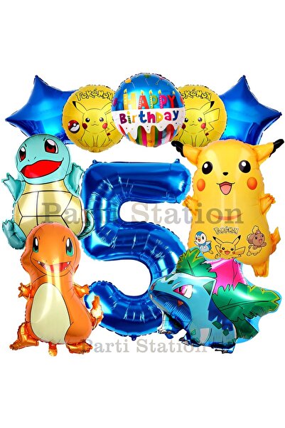 Parti Station مجموعة بالونات عيد الميلاد بوكيمون كونسبت 5 سنوات بوكيمون بيكاتشو بولباسور تشارماندر سكويرتل